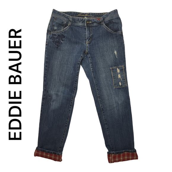 EDDIE BAUER FLANNEL LINED BOYFRIEND RELAXED JEANS SIZE 10 - Picture 1 of 11